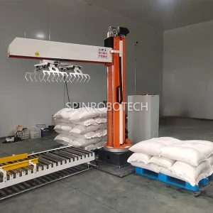 Column Palletizing Machine - Máy xếp pallet kiểu cột, customized double grippers palletizer for 30KG bagged grain, single column-type ratary palletizing robot, can be CE certificated