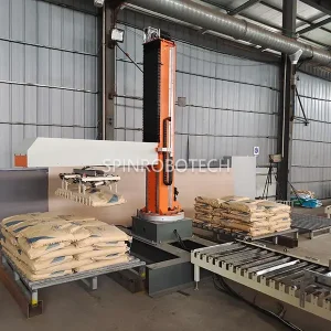 Intelligent Palletizing Machines, Customized Dual-position Conventional Single Column Palletizer for 10KG 15KG 20KG Bags of White Sugar, PLC Control System Palletizing Line with CE Certification