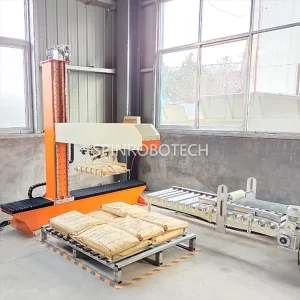 MÁY XẾP PALLET TỰ ĐỘNG, Heavy-duty Cartesian Palletizing Machine for 10KG 20KG 30KG 40KG 50KG Bagged Products, with Conveyor, customized Gripper for all kinds of packages, can be CE certificated. Cartesian XYZ palletizer: Compact, Easy to Install, High Safety, and Low Initial Cost.