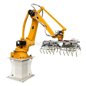 Palletizing Robot, custom double grippers robotic arm palletizer for 20KG 30KG 40 KG 50KG 60KG bagged products, automatic PLC control ESTUN 4-axis 6-axis palletizing depalletizing robot, with CE certification