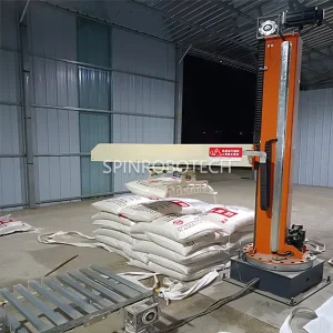 Mechanical Gripper Palletizer, dual-station single column palletizing machine for 25kg bags of biomass materials, can be equipped wrapping machine, loading machine, with CE certification