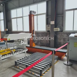 Single Column Palletizer, cartesian XYZ palletizing machine for 20KG 30KG 40KG bagged products, automatic dual-station palletizer with customized clamp, can be CE certificated