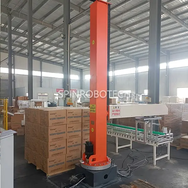 Automatic palletizing machine for 17KG boxed products, customized column palletizer for detergent cartons, with customized double grippers, can be CE certificated