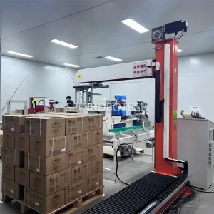 Cartesian Robot Palletizer, Heavy-duty XYZ Palletizing Machine with Customized Gripper for 10KG 15KG Boxes of Tissue, can be CE certificated. SPIN's Cartesian XYZ palletizer: Compact, easy to install, high safety, and low initial cost.