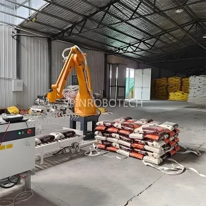 Articulated Robotic Arms, Articulated Robotic Arm Palletizing Machine for 50KG Bagged Chemical Fertilizer. Dual-station ESTUN Robotic Arm Palletizer & Depalletizer with Customized Double Gripper. Full Automatic Palletizing & Depalletizing Machine with CE Certification.