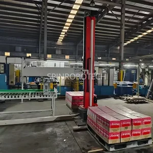 Automatic Single Column Palletizer, Customized Rotating Column Palletizing Machine for 20KG 40KG Cartons of Enimac Lead-acid Battery, Equipped Customized Integrated Gripper, With CE Certification