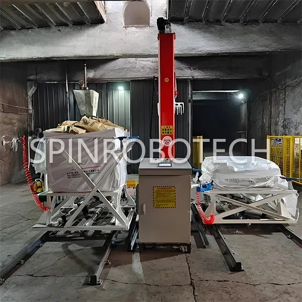 Foldable Ton Bag Holders, Automatic Column Palletizing Machie equipped with Tob Bags Lifting Mechanism, High-speed Dual-station Single Column Palletizer with Ton Bag Holders