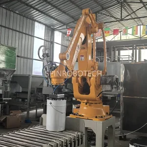 Roboter Palettierung, ESTUN 4-Axis Robotic Arm Palletizing & Depalletizing Machine with Customized Gripper for 30KG 40KG Drummed Pharmaceutical Raw Materials, High-speed Industrial Palletizing Robot with CE Certification. SPIN's Articulated Robotic Arms: The Flexible and Intelligent Solution.