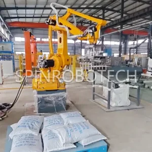 4-Axis Robotic Arm, Custom ESTUN Articulated Axis Robotic Arm Depalletizing Bag Emptying Machine, High-speed Debagging Machine Equipped with Specialized End-of-Arm Tooling (EOAT) and Material Silo, can be CE Certificated.
