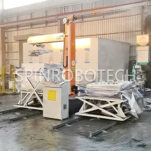 Dual‑position palletizing machine with ton bags holders, customized column rotating robot palletizer for 25KG bags of silicon carbide particles, can be CE certificated