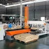 Cartesian XYZ Palletizing Machine, customized column palletizer for 25kg bags of plastic pellets, equipped customized gripper and sharping conveyor, heavy-duty cartesian palletizing robot with CE certification.