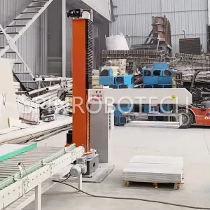 High Efficiency Dual-station Palletizer, Automatic Column Rotating Palletizer, Customized Dual-station Column Rotating Palletizing Machine, Equipped Custom Fixture for 13.2KG Cutting Rock Wool Board, Dual Palletizing Workstation with CE Certification.