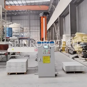 Dual-position Column Palletizer, Column Rotating Palletizer, Customized Dual-station Column Rotating Palletizing Machine, Equipped Custom Fixture for 13.2KG Cutting Rock Wool Board, Dual Palletizing Workstation with CE Certification. SPIN's Column rotating palletizer: Dual-station, continuous operation, no speed loss.
