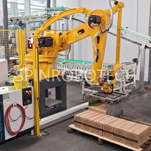 Cold Storage Palletizing, High-precise Articulated Robotic Arm Palletizing Machine for 3.5KG Boxes of Ice Popsicle, with custom grippers, can be CE-certificated. SPIN's automatic articulated palletizer: The Flexible and Intelligent Solution!